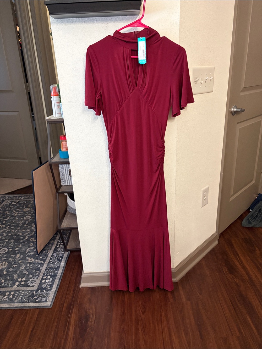 Lulu's Burgundy Maxi Dress with V-Neck and Fluted Hem